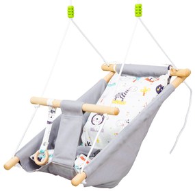 Outsunny Baloiço para Bebé Baloiço de Madeira Infantil com Altura Ajustável Almofada Acolchoada Carga Máxima 80kg 70x45x160cm Cinza