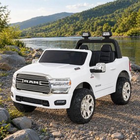 Jipe elétrico para Crianças 24V RAM 3500 Rodas de espuma EVA, assento Couro ecológico Branco
