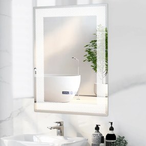 Espelho de parede LED HD Antiembaciamento Espelho de parede LED com 3 luzes de cor Leitura de tempo e temperatura com memória Espelho inteligente para