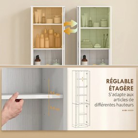 Móvel de casa de banho com 6 níveis 38 L x 26 P x 160 A cm, móvel de arrumação com 4 portas com fecho suave e prateleiras ajustáveis, branco