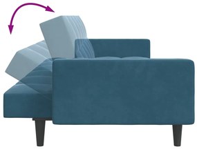 Sofá-cama 2 lugares c/ apoio de pés veludo azul