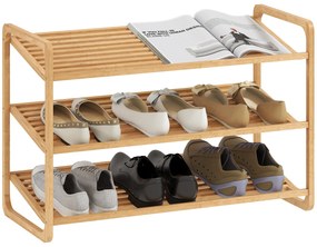 Sapateira de 3 Níveis Estante para Sapatos em Bambu para 12 Pares de Sapatos 76x33x50,8 cm Madeira