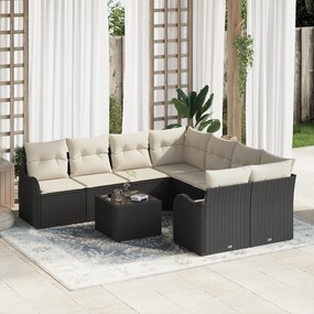 Conjunto de Sofá de Jardim de 9 Peças com Almofadas VidaXL Preto Polir