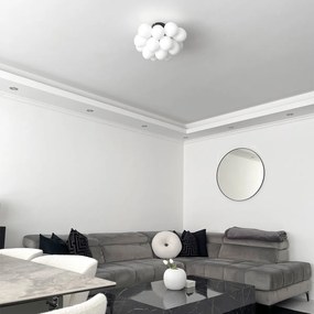 Candeeiro de teto Art Deco preto com vidro opalino 4 luzes - Uvas