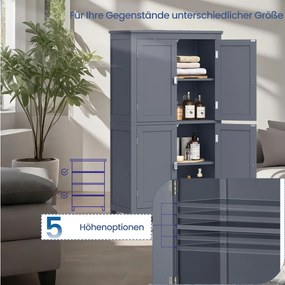 Armário para casa de banho com 4 portas de 30 x 60 x 110 cm cinzento