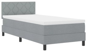 Cama Box Spring com Colchão &amp; LED Cinza Claro 90x200 cm Tecido