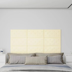 Painel de parede 12 pcs 60x30 cm couro artificial 2,16 m² creme