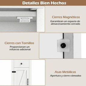 Armário casa de banho ou cozinha estreito 40 x 24 x 173 cm com porta de celeiro, gaveta e prateleira ajustável Branco