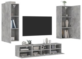 vidaXL 5 pcs móveis de parede p/ TV derivados de madeira cinza cimento