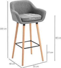 Bancos de bar de design escandinavo (MESA NÃO INCLUIDA)- Conjunto de 2 bancos de bar de grande conforto com apoio para os pés e braços - Madeira maciç