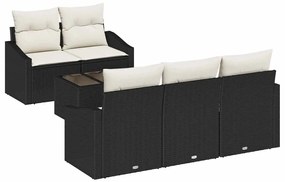 Sofá de Jardim de 6 Peças com Almofadas Pretas em Rattan Sintético