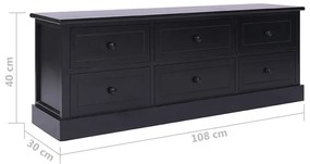 Móvel de TV 108x30x40 cm madeira paulownia maciça preto