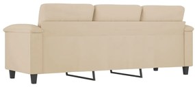 Sofá de 3 lugares 180 cm tecido de microfibra creme