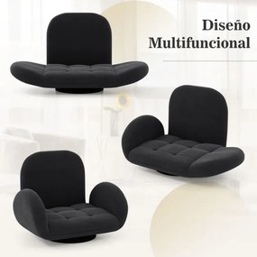 Poltrona de chão giratória com esponja Cadeira dobrável para jogos com encosto e apoios de braços ajustáveis Poltrona sofá reclinável preta