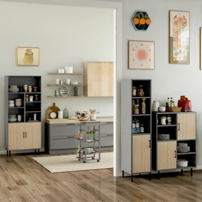 Carrinho Auxiliar com Rodas Carrinho de Cozinha com 3 Cestos Metálicos Gaveta 2 Suportes 47x37x83 cm Cinzento