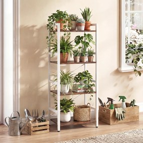 Estante de 4 níveis, Estrutura metálica resistente, design antideslizamento, 41,5 x 27,5 x 100 cm, natural e branco
