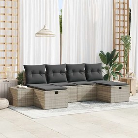 vidaXL Conjunto de Sofás de Jardim 6 Peças com Almofadas Cinza Claro em Rattan Sintético