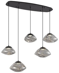 Candeeiro suspenso de design preto com vidro fumado 5-luzes - Gus Design