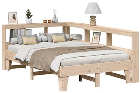 vidaXL Cama com estante sem colchão 120x190 cm pinho maciço