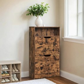 Sapateira com 2 portas, sapateira, prateleira para sapatos 60 x 24 x 102 cm castanho vintage