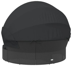 Cama lounge de exterior c/ toldo e almofadões vime PE preto