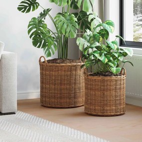 vidaXL Cesta de Plantas com armazenamento 2 pcs Castanho Rattan Lacak