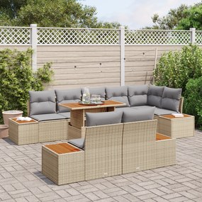 Conjunto de Jantar para Jardim com 9 Peças e Almofadas Bege em Rattan