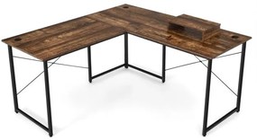 Mesa de computador reversível longa em formato de L para 2 pessoas de 95 polegadas com suporte para monitor - preta