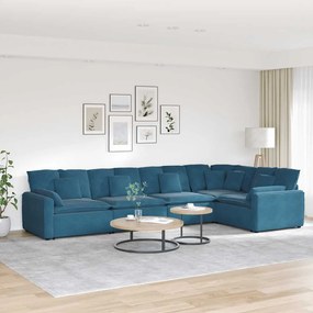 vidaXL Sofá modular com almofadas veludo azul