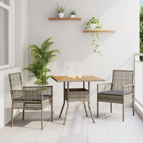 vidaXL Conjunto de Jantar de 3 Peças com Almofadas Cinza de Rattan