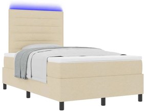 Cama com Estrado e Colchão, Luz LED, Creme, 120 x 200 cm, Tecido