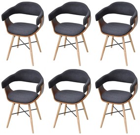 Cadeiras jantar 6 pcs madeira curvada e tecido cinzento-escuro