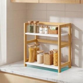 Estante para especiarias com 2 níveis 18,6 x 41 x 41 cm, em bambu bege natural e branco