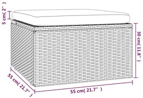 Apoio de pés p/ jardim com almofadão 55x55x30 cm vime PE cinza