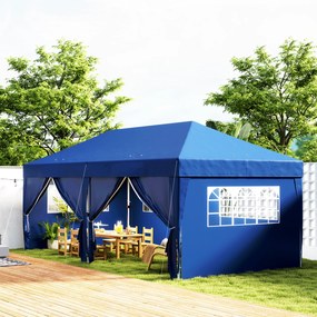 Tenda de jardim para exterior 3 x 6 m, tenda dobrável com 6 paredes laterais, saco de transporte incluído, azul