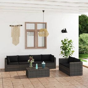vidaXL 7 pcs conjunto lounge de jardim c/ almofadões vime PE cinzento