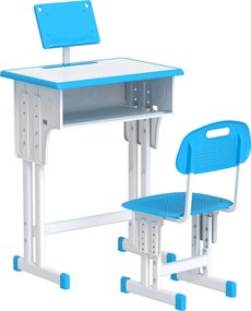 HOMCOM Conjunto de Secretária e Cadeira para Crianças com Altura Ajustável 1 Gaveta e 1 Prateleira para Livros 60x45x90-120 cm Azul | Aosom Portugal