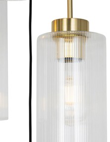 Candeeiro suspenso Art Déco dourado com vidro 7 luzes - Laura Art Deco