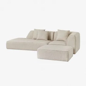 Sofá Modular De Canto De 2 Peças Com Chaise Longue À Esquerda E Puff Estofado Cardea Bouclé Creme Bege - Sklum