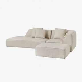 Sofá Modular De Canto De 2 Peças Com Chaise Longue À Esquerda E Puff Em Tecido Bouclé Cardea Bouclé Creme Bege - Sklum