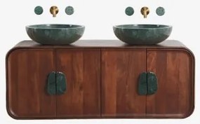 Conjunto De Móvel De Casa De Banho Dupla Suspensa 130x45 Cm Em Madeira De Manga E Pedra Natural Kivalina Sem Espelho & Mármore Verde Udaipur - Madeira
