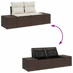 Conjunto de Sofá de Jardim de 7 Peças com Almofadas Castanho em Rattan