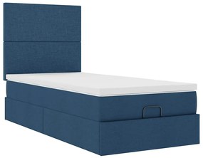 Cama Otomana com Colchão &amp; LEDs Tecido Azul 100x200 cm