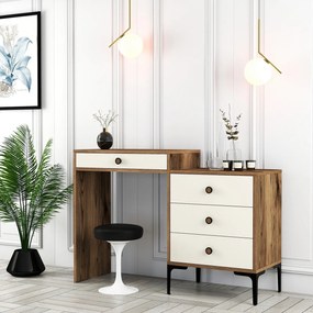 Mesa de Maquilhagem Lizbon500 – Nogueira e Creme – 124x84,7x40 cm