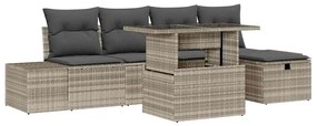 Conjunto de Sofá de Jardim de 6 Peças com Almofadas Cinza Claro Rattan
