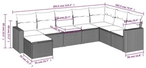 8 pcs conjunto sofás de jardim c/ almofadões vime PE castanho