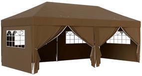 Outsunny Tenda Dobrável 5,90x2,95 m Tenda de Jardim com 6 Paredes Laterais Impermeável Anti-UV e Bolsa de Transporte Marrom