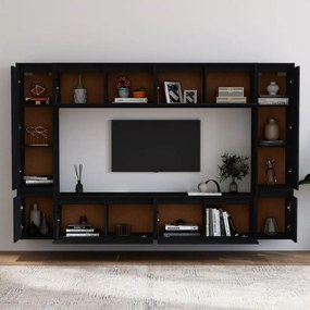 Móveis de TV 8 pcs madeira de pinho maciça preto