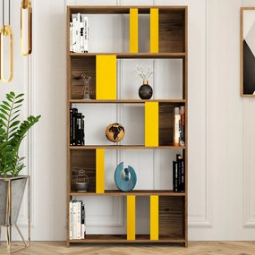 Estante Lima – Nogueira e Amarelo – 90x180x20 cm