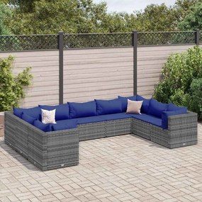 vidaXL 9 pcs conjunto lounge de jardim c/ almofadões vime PE cinzento